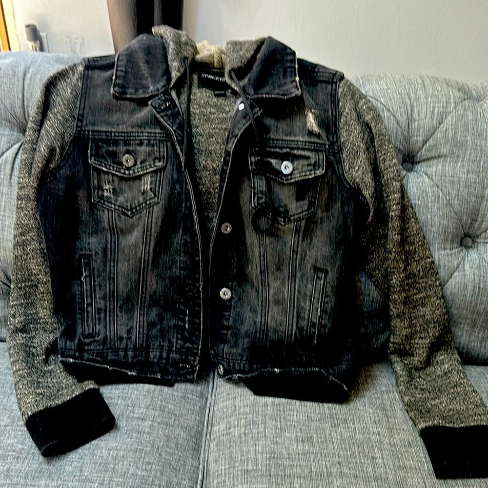 Maurices black jean jacket with hood